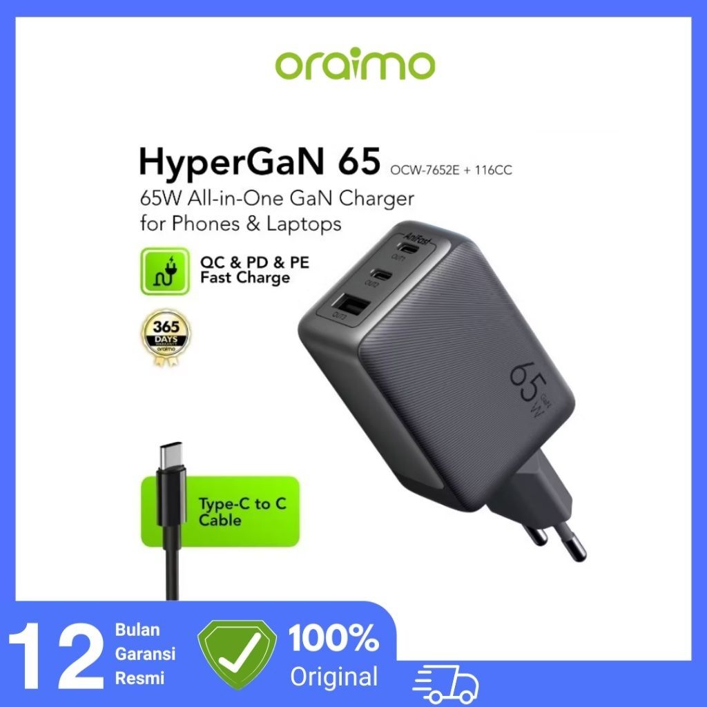 Oraimo OCW-7652E+116CC HyperGaN 65W GaN Wall Charger Kit